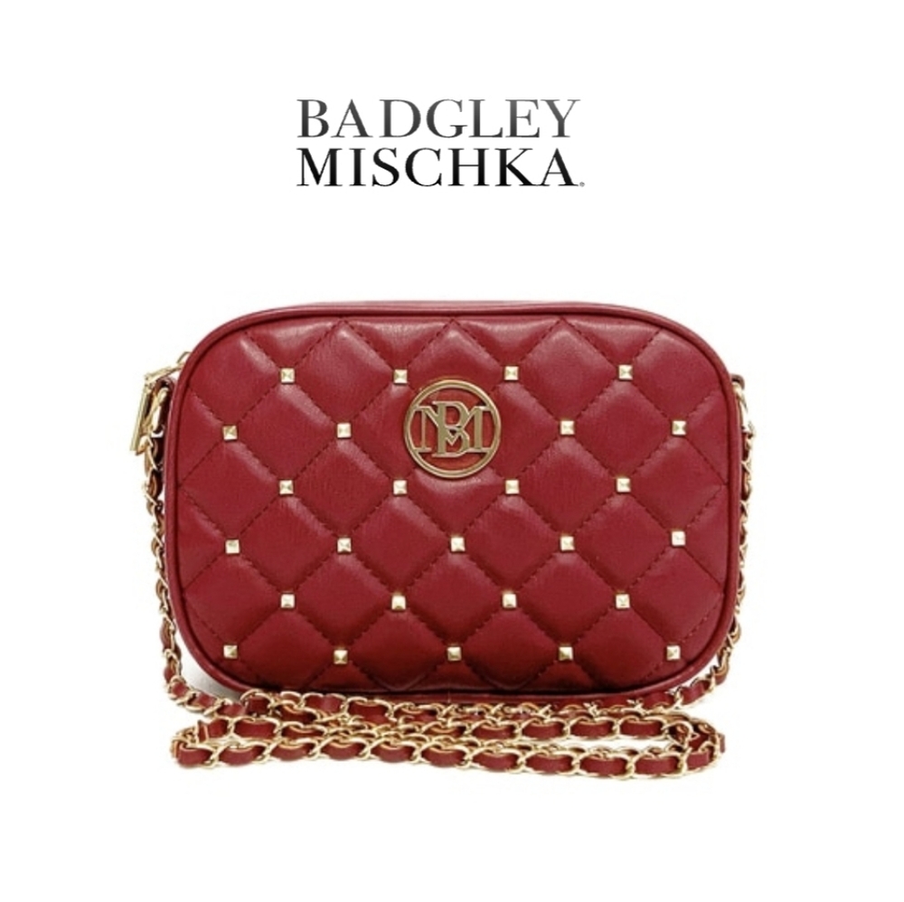 Badgley Mischka Camera Bag With Gold Studs & Logo NWT